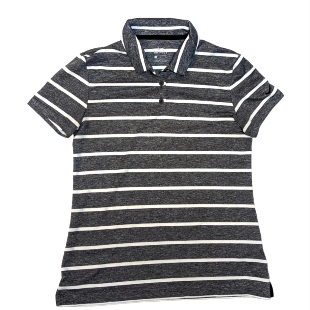 Nike Woman's Dri - Fit Golf Short Sleeve T Shirt Polo Heather Grey Striped Small